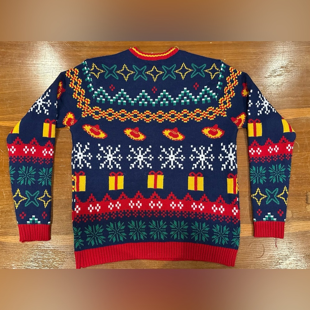 Ugly Christmas Festive Taco knit Sweater - Navy and Red Mens L embroidered - Picture 4 of 4